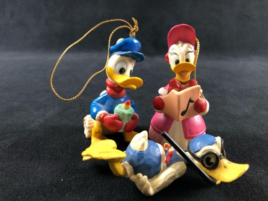A Lot of 3 Vintage Donald Daisy Duck Porcelain Christmas Holiday Tree Ornament Bisque Figurine