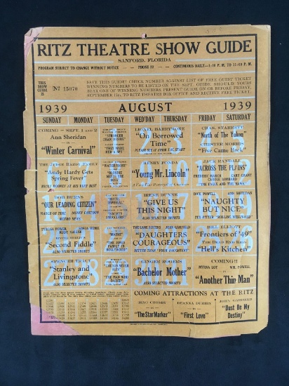 3 1939 Sanford Florida Ritz Theater Show Guides
