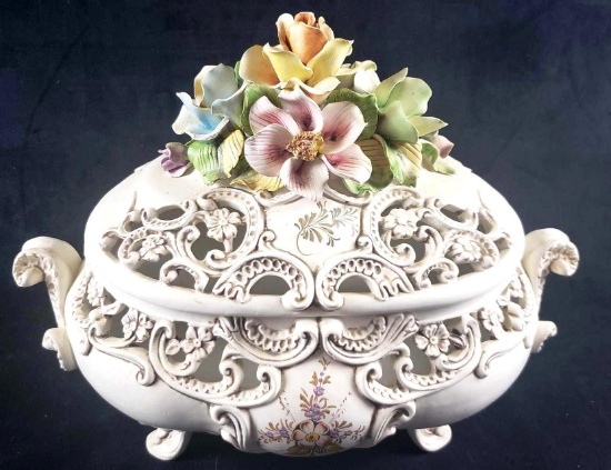 Vintage Italian Ardalt Decorative Footed Tureen