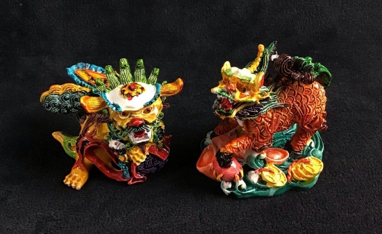 Dragon Tiger Lion Chinese Art Figurines Lot A