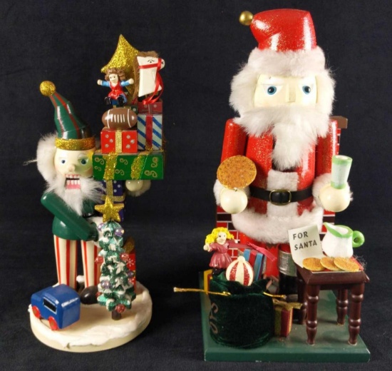 Santa And Elf Wooden Nutcrackers With Scenery