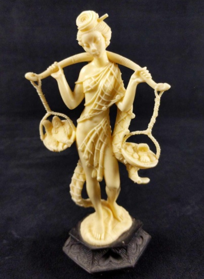 Asian Resin Hard Wax Sexy Fishing Girl Figurine