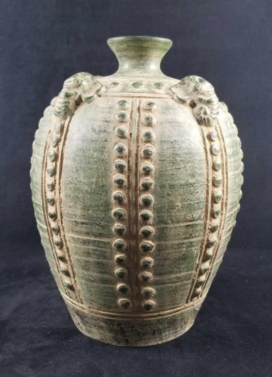 Ceramic Asian Emerald Green Elephant Vase