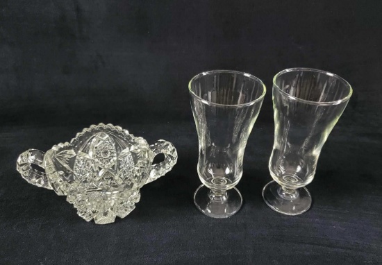 Vintage Glass Nucut Cup And Flute Glasses