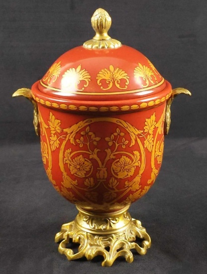 Ceramic Urn Vase With Brass Handles Feet Top