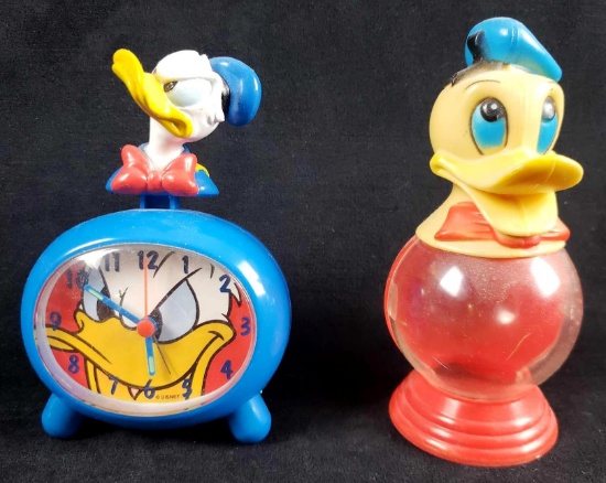 Vintage Donald Duck Alarm Clock and Plastic Coin Bank