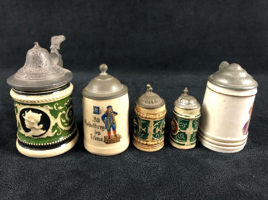 Vintage Lot Of Miniature Stone wear Pewter lid Stein's 2" -3.25" #2