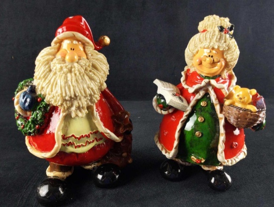 Vintage Hand Painted Resin Santa Mrs Claus Figures Christmas