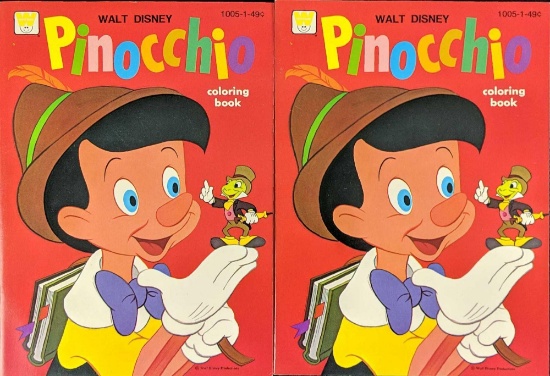 Two Vintage Disney Whitman Pinocchio Coloring Books