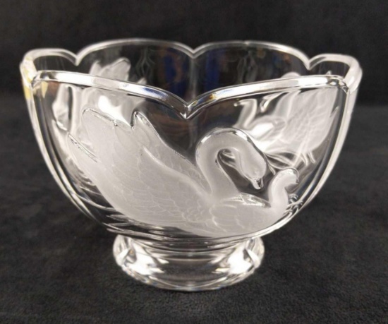 Crystal Footed Bowl With Frosted Embossed Swans
