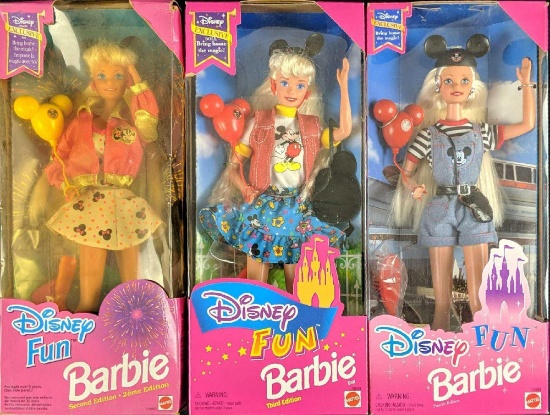 Three Disney Fun Special Edition Barbie Dolls