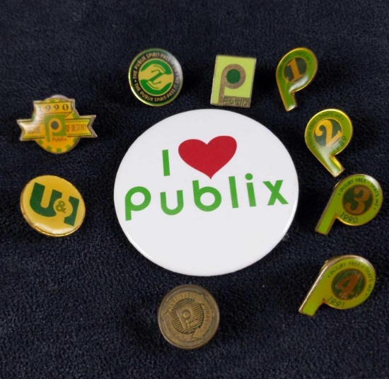Ten Vintage Employee Only Publix Supermarket Pins