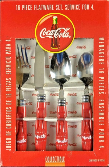 Coca Cola Contour Bottle 16 Piece Flatware Red