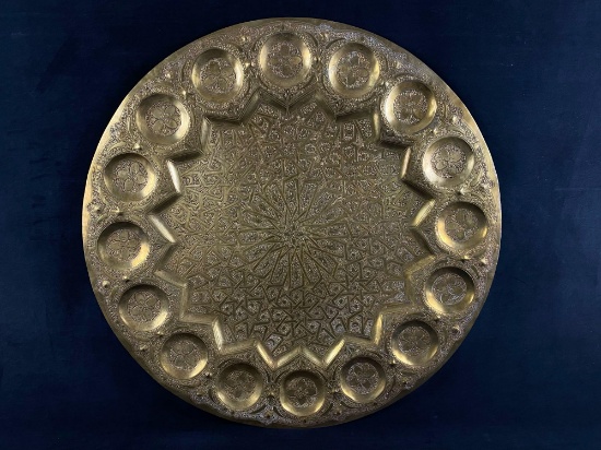 26" Middle Eastern Moorish Antique Round Brass Tray / Table Top