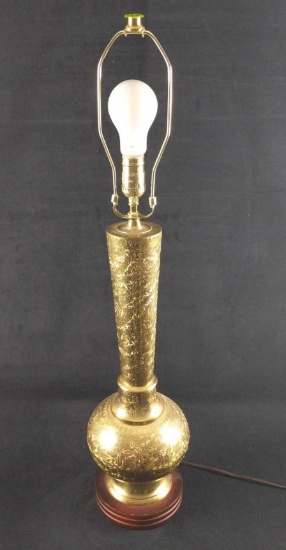 Middle Eastern Ornate Leaf Carved Brass Table Lamp B