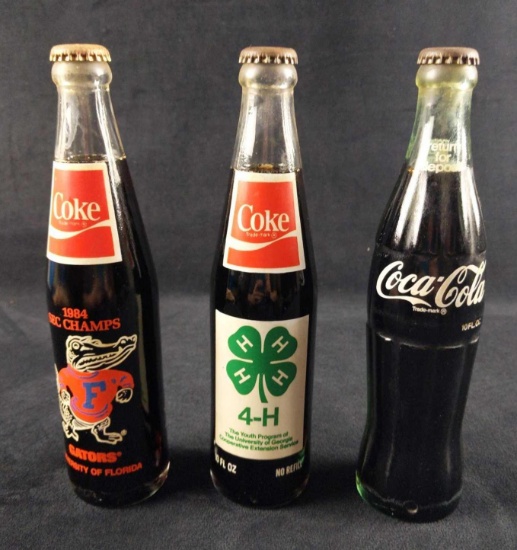 Three Vintage Coca Cola Bottles Gators Rock Eagle