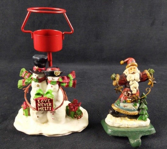 Christmas Snowman Candle Holder Santa Stocking Hanger