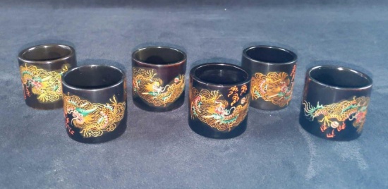 6 Vintage Lacquerware Japanese Napkin Ring Holders