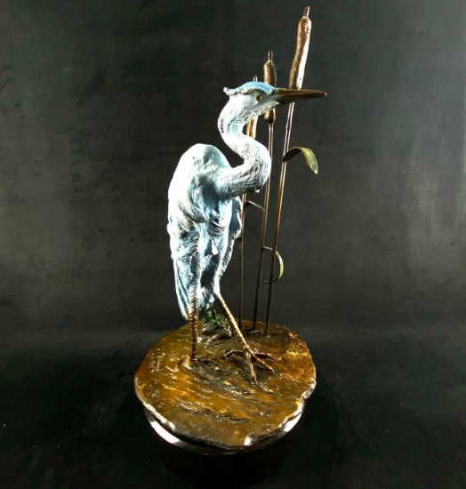 Limited Edition 15/399 Signed John Townsend Blue Heron Bronze Sculpture (W3)