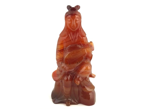 Vintage Hand Carved Natural Carnelian Stone Chinese Lucky Goddess Benzaiten