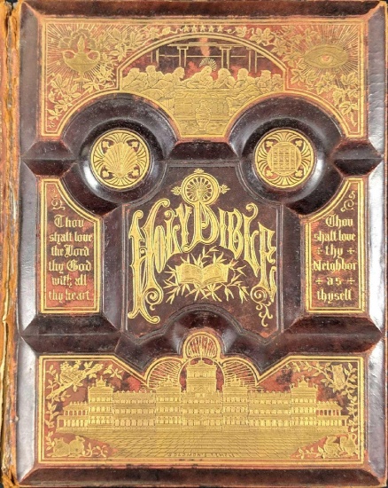 Lg Rare Parallel Leather Pictorial Holy Bible W3