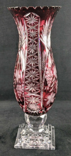 Ruby Red Bohemian Czechoslovakia Crystal Vase W3