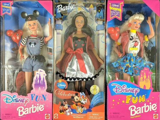 3 Disney Fun Celebration Edition Barbie Dolls