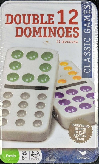 Cardinal Double 12 Dominoes W Tin Mexican Train