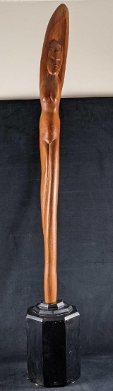 Carved Tall Wood Nymph Nude Woman W7