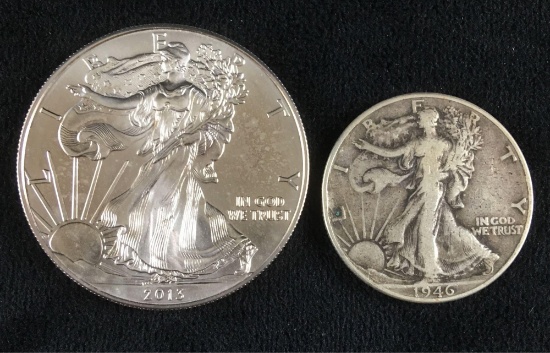 Silver Coin Lot Liberty Half Dollar and Liberty Dollar