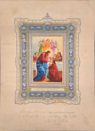 Antique First Communion Certificate Print St Marys