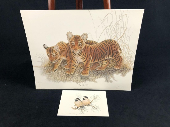 Vintage Wildlife Artist Jim Oliver "Bengal Tiger Cubs " Signed Embossed Lithograph Print & Bonus