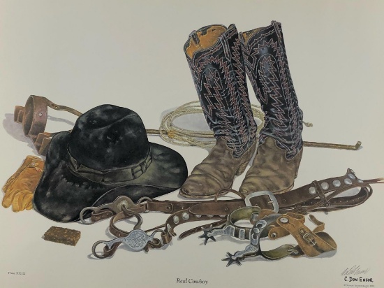 Vintage Sighed Wildlife Atrist C.Don Ensor "Real Cowboy " Lithograph Print