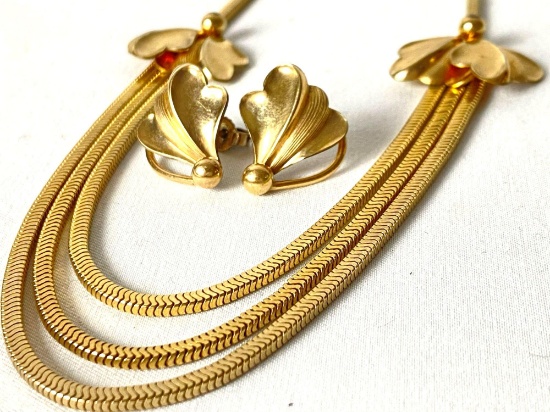 Stunning Vintage Gold Filled Necklace & Earrings Set