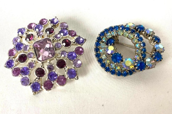 Vintage Liz Claiborne Blue & Purple Brooches