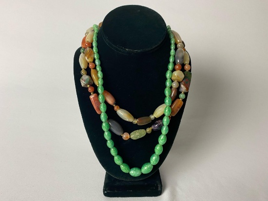 Vintage Natural Polished Stone Necklace Lot Of Two