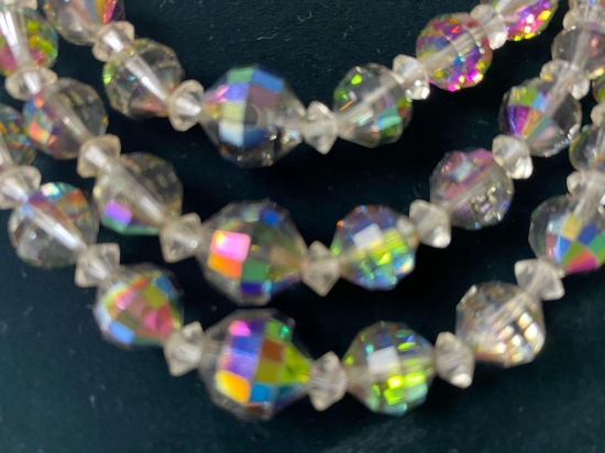Vintage Costume Iridescent Multi Strand Beaded Necklace