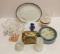 Glassware Lot - Shenango China platter, Glass Serving Dishes, Alabaster compote - lead cracked, Cand