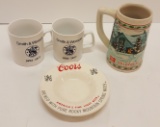 Advertising lot - Coors ashtray hairline, Miller High Life Stein, Smith & Wesson 125 Year Mugs