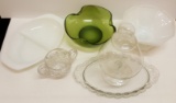 Glass lot - Purex divided dish, glass handled Bowl, green serving Bowl