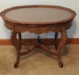 Glass Top Ornate Carved Inlaid Table - 29