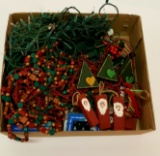 Lot Christmas - clear lights, wooden Garland and ornaments
