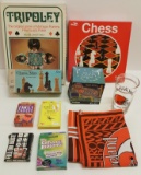 Board Game Lot - Various Board & Card Games, Cleveland Browns Glass & Satchel