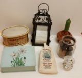 Decor lot - Princess House Lantern, hand-painted tins and other decor