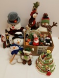 Christmas lot - Build-A-Bear Snowman, other snowmen, ceramic cookie jar, ornaments
