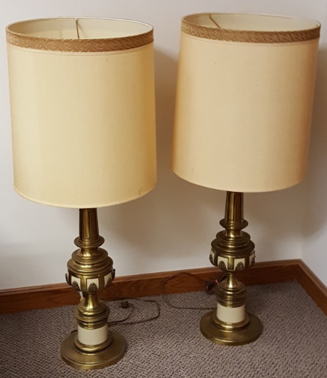 Pair Hollywood Regency Stiffel Lamps 38" H