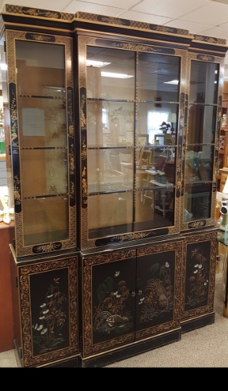 Oriental Black Lacquer Breakfront Cabinet.