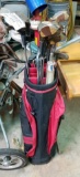 Golf Clubs w/Black & Red Bag