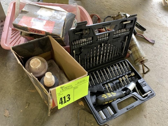 Screw Driver Set, Screws, Clamps, Grease Gun & Strap