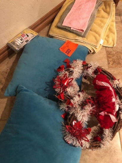 Towels, Pillows & Wreath